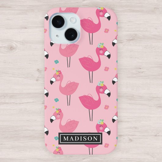Roze Flamingo patroon aangepaste naam Sjabloon Case-Mate iPhone Case