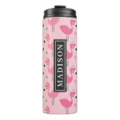Roze Flamingo patroon aangepaste naam Sjabloon Thermosbeker (Voorkant)