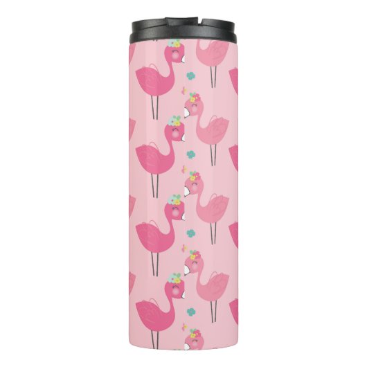 Roze Flamingo patroon aangepaste naam Sjabloon Thermosbeker (Achterkant)