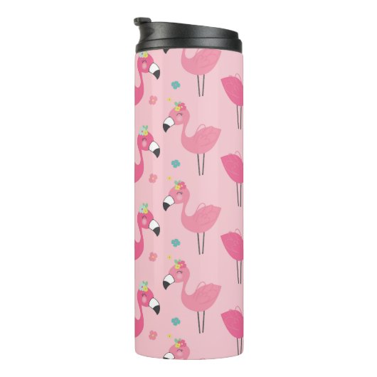 Roze Flamingo patroon aangepaste naam Sjabloon Thermosbeker (Geroteerd rechts)