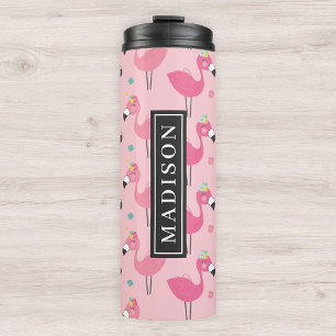 Roze Flamingo patroon aangepaste naam Sjabloon Thermosbeker