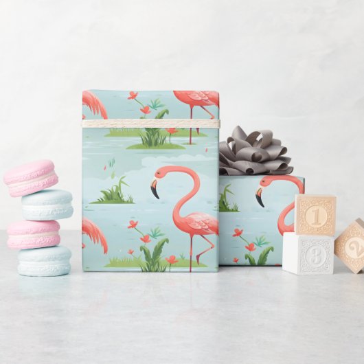 Roze Flamingo patroon Cadeaupapier (Baby Shower)