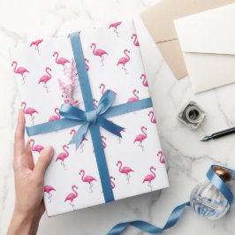 Roze Flamingo Patroon Chic Trendy Koel Wit Cadeaupapier