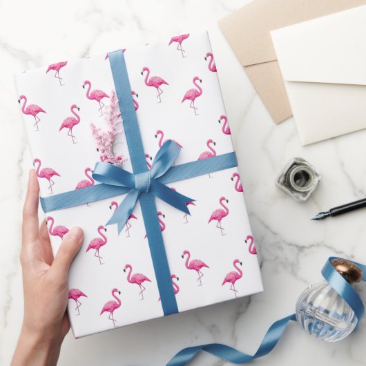 Roze Flamingo Patroon Chic Trendy Koel Wit Cadeaupapier (Geschenken)