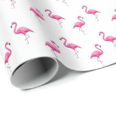 Roze Flamingo Patroon Chic Trendy Koel Wit Cadeaupapier (Rol Hoek)