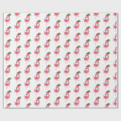 roze flamingo patroon met kerstpannen cadeaupapier (Vlak)