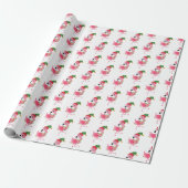 roze flamingo patroon met kerstpannen cadeaupapier (Uitgerold)