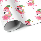 roze flamingo patroon met kerstpannen cadeaupapier (Rol Hoek)