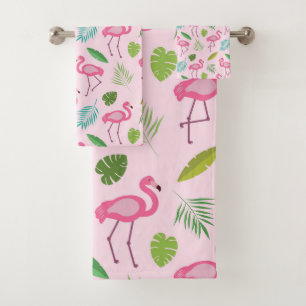 Roze Flamingo Patroon met Tropische Bladeren Bad Handdoek