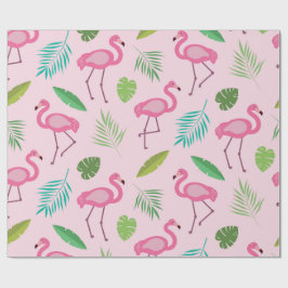Roze Flamingo Patroon met Tropische bladeren Cadeaupapier