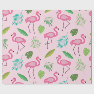 Roze Flamingo patroon met tropische bladeren Cadeaupapier