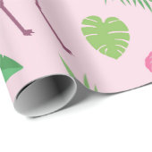 Roze Flamingo patroon met tropische bladeren Cadeaupapier (Rol Hoek)