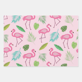 Roze flamingo patroon met tropische bladeren inpakpapier vel