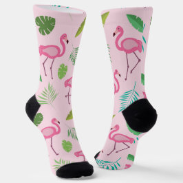 Roze Flamingo patroon met tropische bladeren Sokken