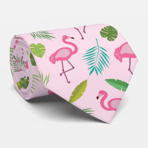 Roze Flamingo Patroon met Tropische bladeren Stropdas