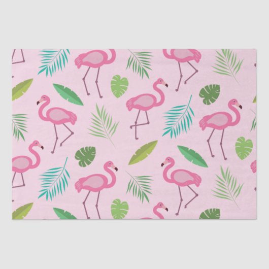 Roze flamingo patroon met tropische bladeren tissuepapier (Voorkant)
