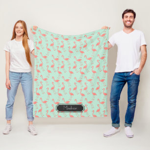 Roze Flamingo patroon met voornaam Fleece Deken