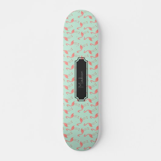 Roze Flamingo patroon met voornaam Persoonlijk Skateboard (Voorkant)