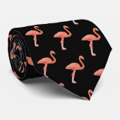 Roze Flamingo patroon met zwarte achtergrond Stropdas (Opgerold)