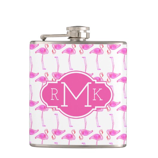 Roze Flamingo patroon | Monogram Heupfles (Voorkant)