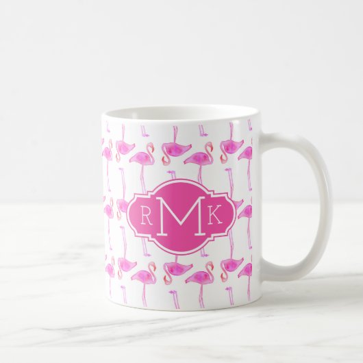 Roze Flamingo patroon | Monogram Koffiemok (Rechts)