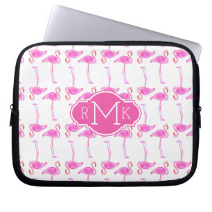 Roze Flamingo patroon   Monogram Laptop Sleeve