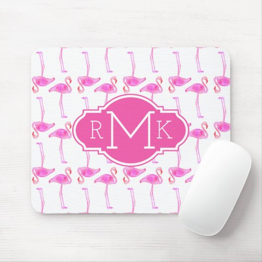Roze Flamingo patroon | Monogram Muismat (Met muis)