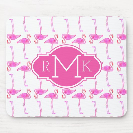 Roze Flamingo patroon | Monogram Muismat (Voorkant)
