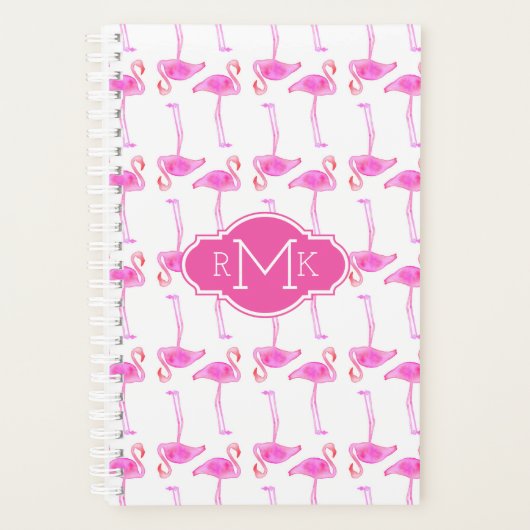 Roze Flamingo patroon | Monogram Planner (Voorkant)