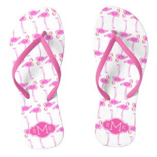 Roze Flamingo patroon   Monogram Teenslippers