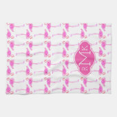 Roze Flamingo patroon | Monogram Theedoek (Horizontaal)