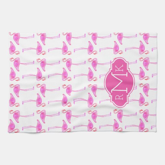 Roze Flamingo patroon | Monogram Theedoek (Horizontaal)