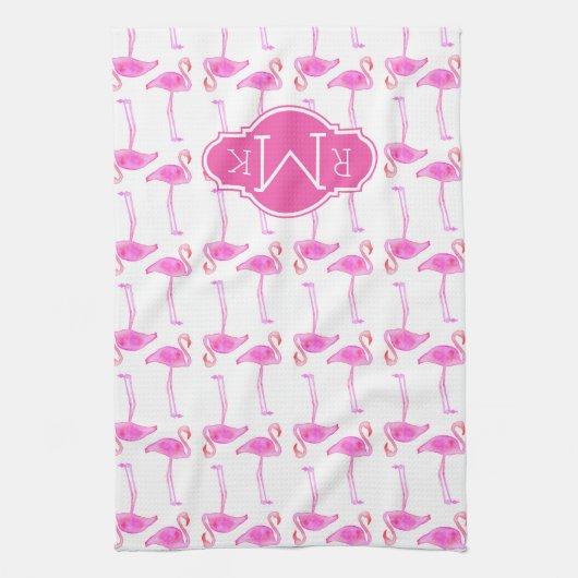 Roze Flamingo patroon | Monogram Theedoek (Verticaal)