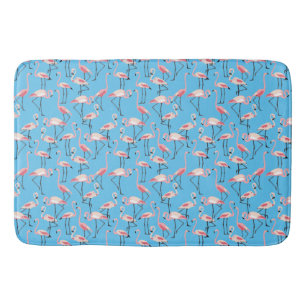 Roze Flamingo patroon op blauw Badmat