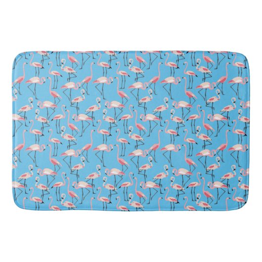 Roze Flamingo patroon op blauw Badmat (Voorkant)