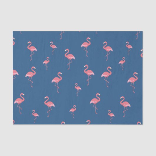 roze flamingo patroon op blauw tissuepapier (Voorkant)