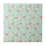 Roze Flamingo patroon Tegeltje<br><div class="desc">Dit is een tekening van een flamingo vogel die in een patroon werd gemaakt. De achtergrond is een  muntkleur.</div>