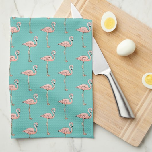 Roze Flamingo patroon Tropische Retro Pick Kleur Theedoek (Quarter Fold)