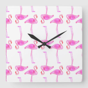 Roze Flamingo patroon Vierkante Klok