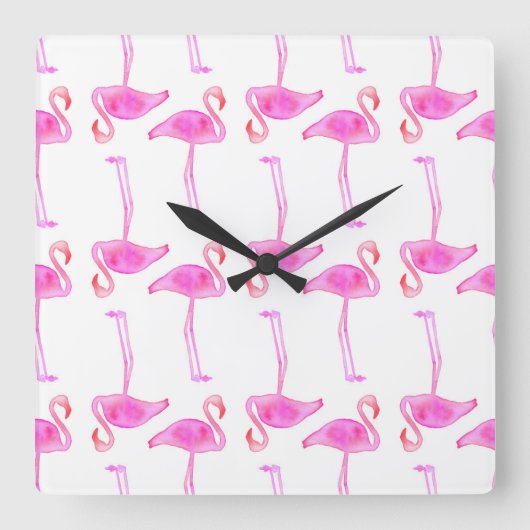 Roze Flamingo patroon Vierkante Klok (Voorkant)