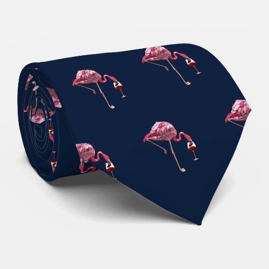 Roze Flamingo patroon Wijn Drinker Cute Stropdas (Opgerold)