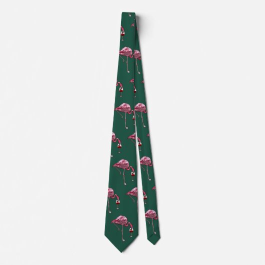 Roze Flamingo patroon Wijn Drinker Green Novelty Stropdas (Voorkant)