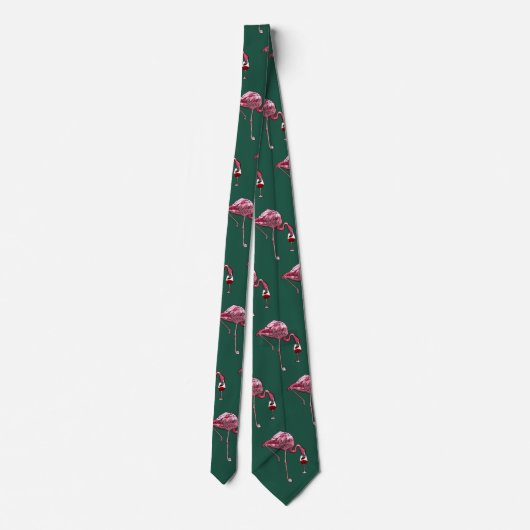 Roze Flamingo patroon Wijn Drinker Green Novelty Stropdas (Achterkant)