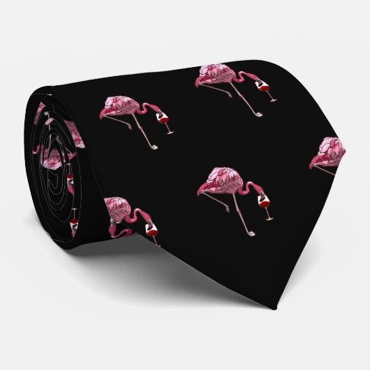 Roze Flamingo Patroon Wijn Liefhebber Schattig Stropdas (Opgerold)