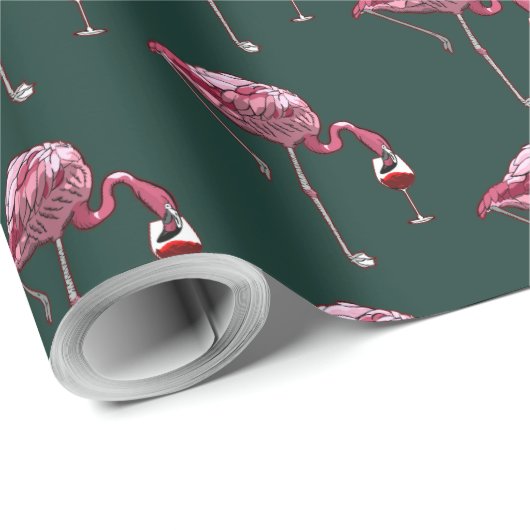 Roze Flamingo patroon Wine Drinker Funny Cadeaupapier (Rol Hoek)