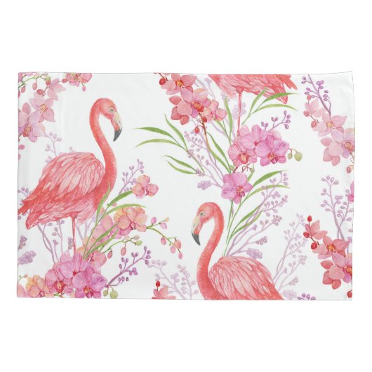 Roze Flamingo patroon witte kussensloop (Achterkant)