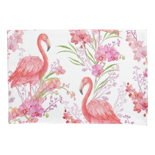 Roze Flamingo patroon witte kussensloop (Voorkant)