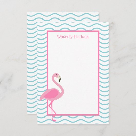 Roze Flamingo Persoonlijke Nota Kaart (Voorkant / Achterkant)
