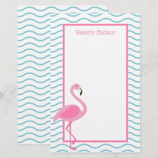 Roze Flamingo Persoonlijke Stationery (Voorkant / Achterkant)