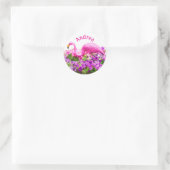 Roze Flamingo Petunia Kunst Voeg Aangepaste Tekst  Ronde Sticker (Tas)